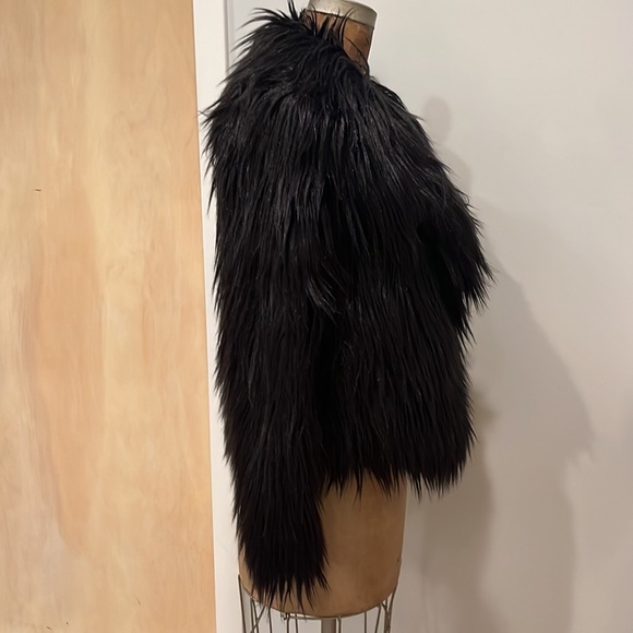 Milly Cole Coat Jacket black faux fur fausse size P - Picture 5 of 12